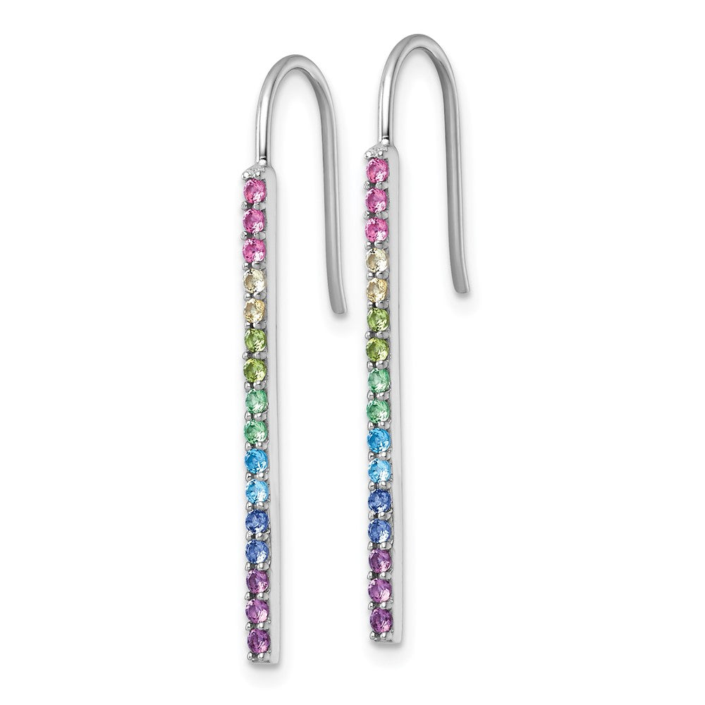 QE18204 Sterling Silver Rhodium-plated Polished Rainbow Nano Crystals Bar Shepherd Hook Earrings