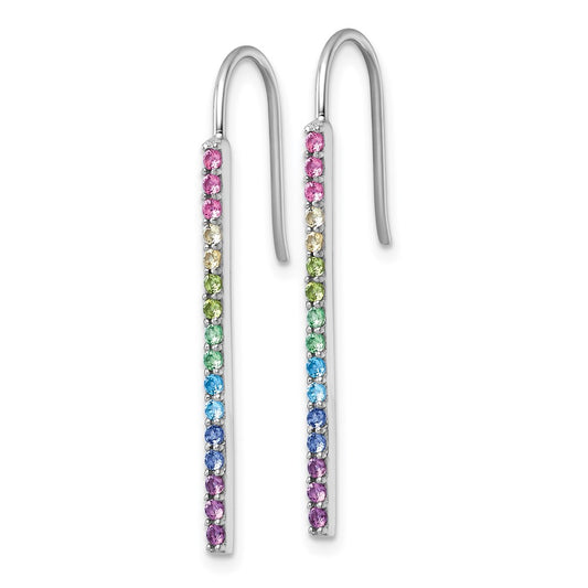 QE18204 Sterling Silver Rhodium-plated Polished Rainbow Nano Crystals Bar Shepherd Hook Earrings