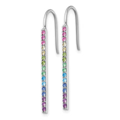 QE18204 Sterling Silver Rhodium-plated Polished Rainbow Nano Crystals Bar Shepherd Hook Earrings