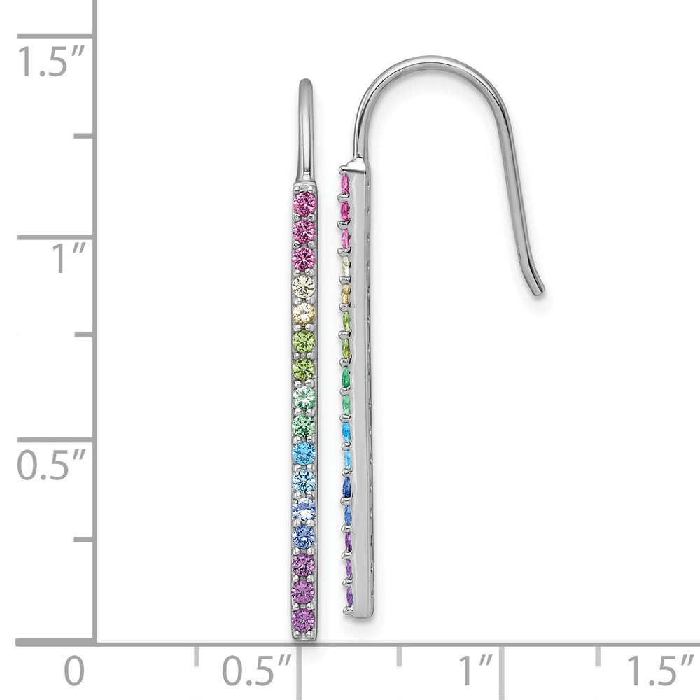 QE18204 Sterling Silver Rhodium-plated Polished Rainbow Nano Crystals Bar Shepherd Hook Earrings