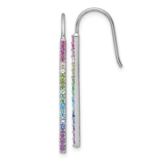 QE18204 Sterling Silver Rhodium-plated Polished Rainbow Nano Crystals Bar Shepherd Hook Earrings