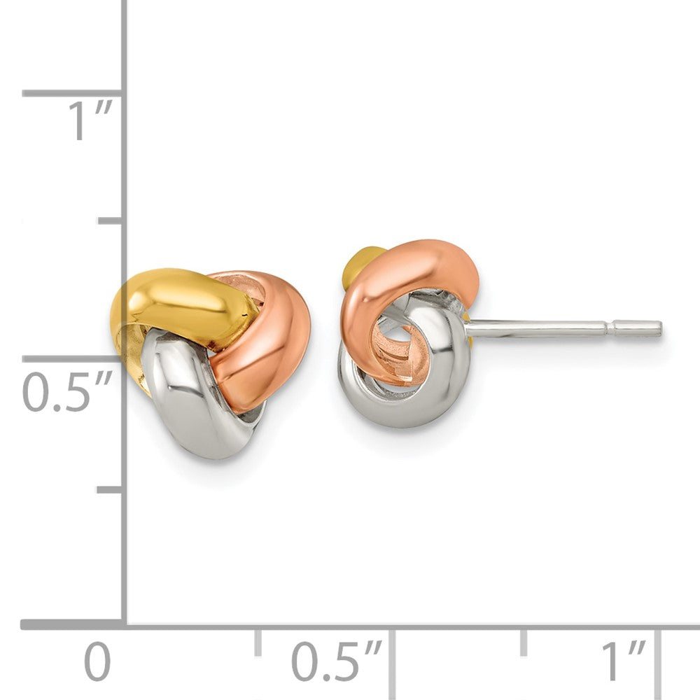 QE18205 Sterling Silver Gold-tone and Rose-tone Polished Love Knot Post Earrings