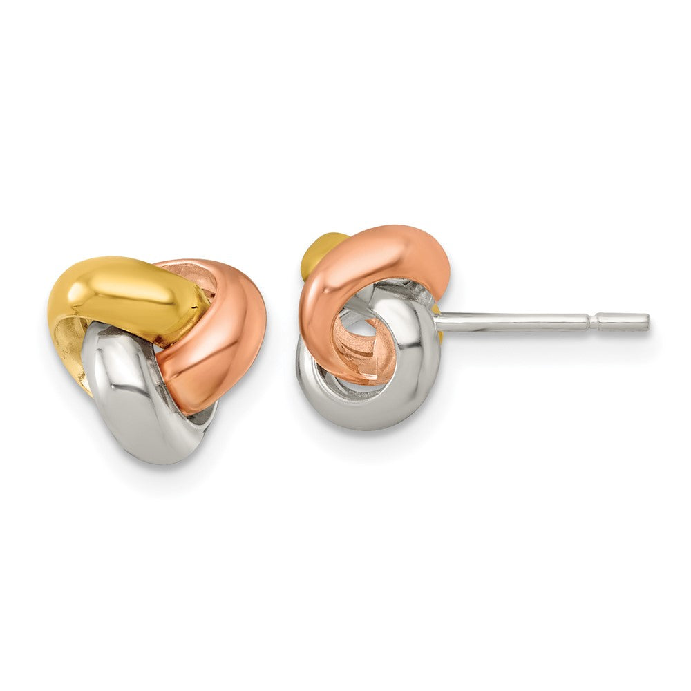 QE18205 Sterling Silver Gold-tone and Rose-tone Polished Love Knot Post Earrings