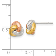 QE18206 Sterling Silver Gold-tone and Rose-tone Polished Love Knot Post Earrings