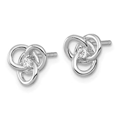 QE18207 Sterling Silver Rhodium-plated Polished CZ Trinity Knot Post Earrings