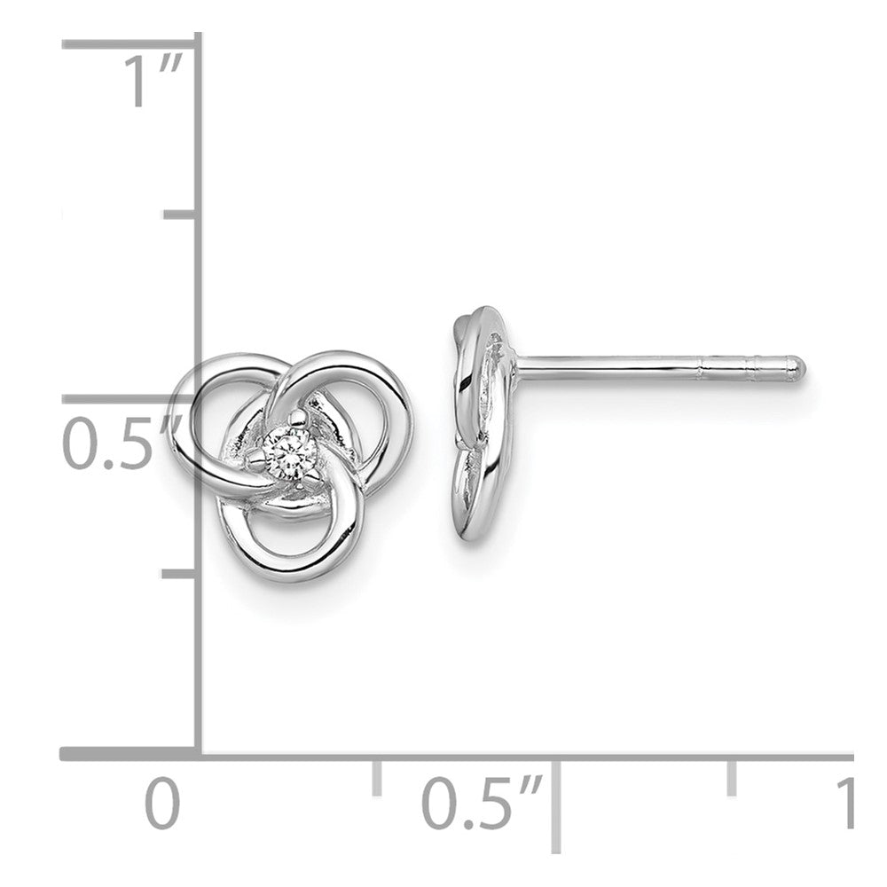 QE18207 Sterling Silver Rhodium-plated Polished CZ Trinity Knot Post Earrings
