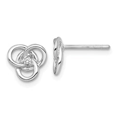 QE18207 Sterling Silver Rhodium-plated Polished CZ Trinity Knot Post Earrings
