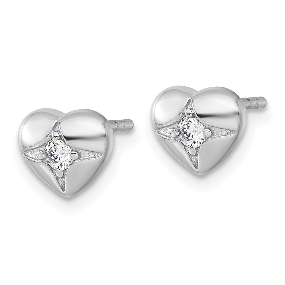 QE18209 Sterling Silver Rhodium-plated Polished CZ Heart Post Earrings