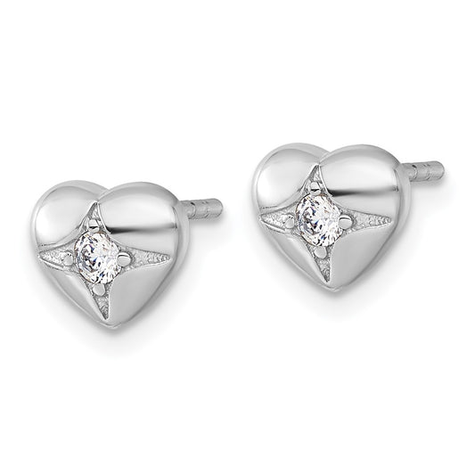 QE18209 Sterling Silver Rhodium-plated Polished CZ Heart Post Earrings