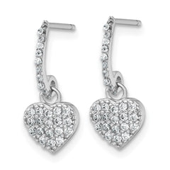 QE18211 Sterling Silver Rhodium-plated Polished CZ Heart Post Dangle Earrings
