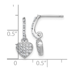 QE18211 Sterling Silver Rhodium-plated Polished CZ Heart Post Dangle Earrings