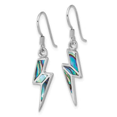 QE18213 Sterling Silver Rhodium-plated Polished Abalone Lightning Bolt Dangle Shepherd Hook Earrings