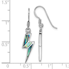 QE18213 Sterling Silver Rhodium-plated Polished Abalone Lightning Bolt Dangle Shepherd Hook Earrings