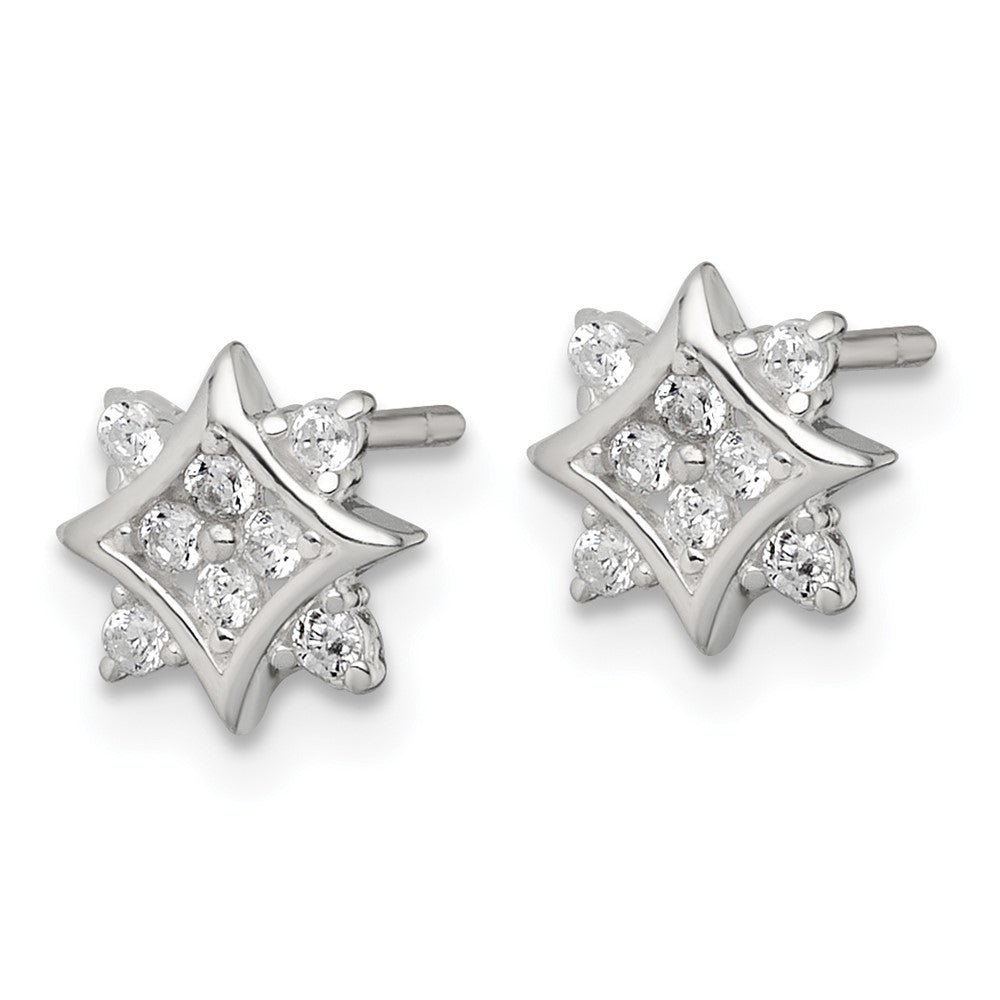 QE18215 Sterling Silver Polished CZ Star Post Earrings