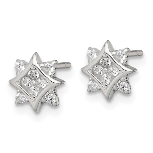 QE18215 Sterling Silver Polished CZ Star Post Earrings