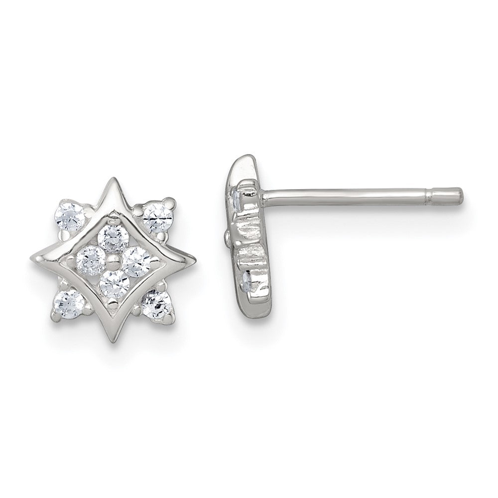 QE18215 Sterling Silver Polished CZ Star Post Earrings