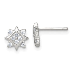 QE18215 Sterling Silver Polished CZ Star Post Earrings
