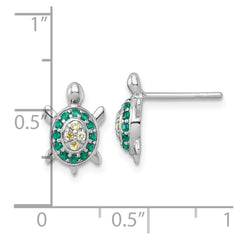 QE18219 Sterling Silver Rhodium-plated Polished Green And Yellow Nano Crystals Turtle Post Earrings