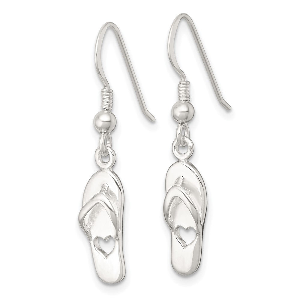 QE18222 Sterling Silver Polished Cut-out Heart Flip-Flop Dangle Earrings