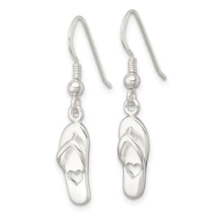 QE18222 Sterling Silver Polished Cut-out Heart Flip-Flop Dangle Earrings