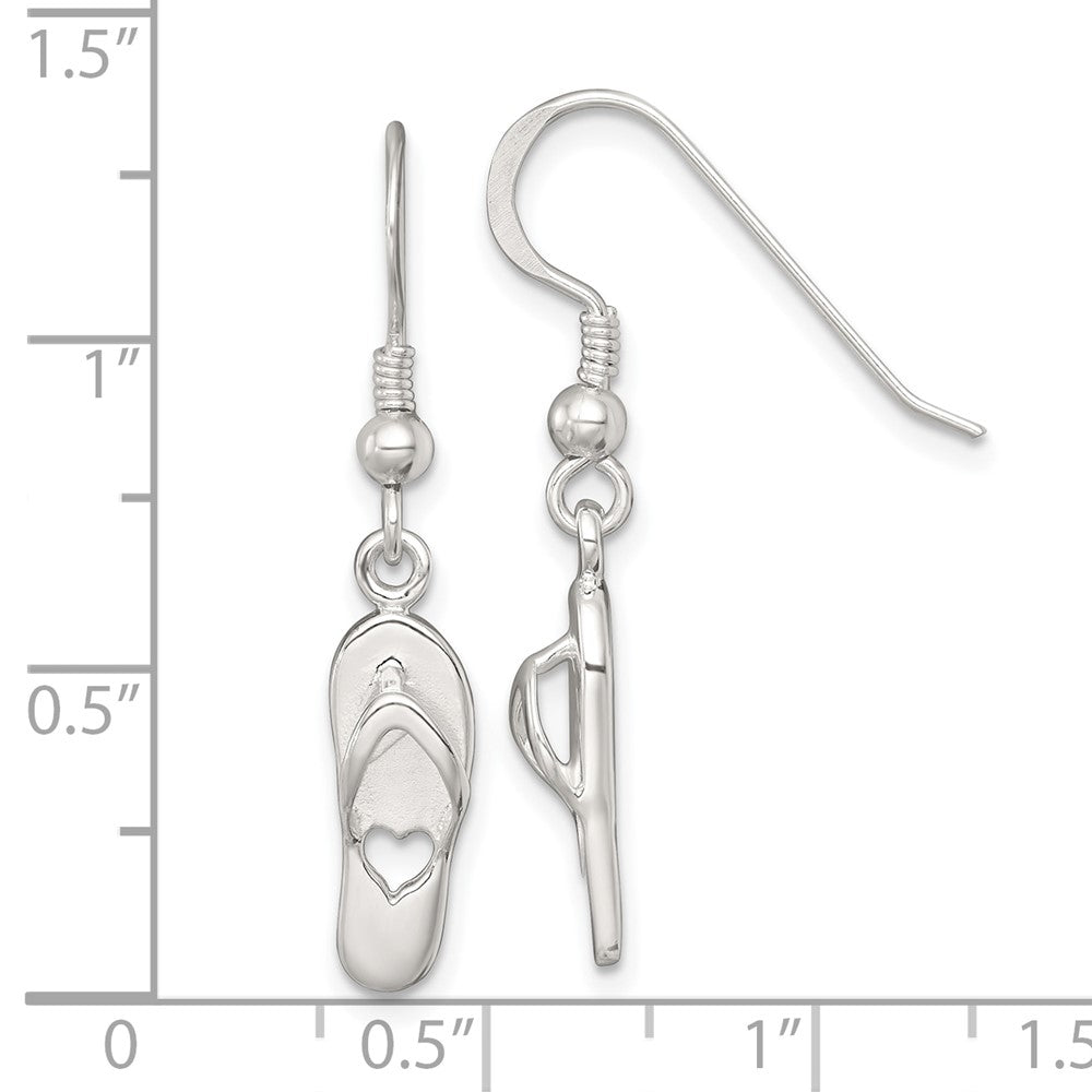 QE18222 Sterling Silver Polished Cut-out Heart Flip-Flop Dangle Earrings