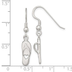QE18222 Sterling Silver Polished Cut-out Heart Flip-Flop Dangle Earrings