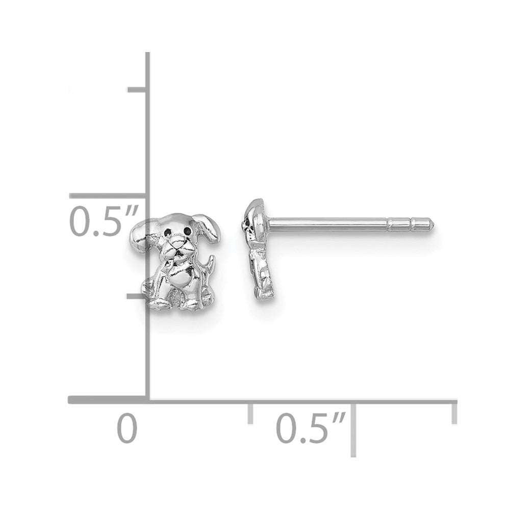 QE18223 Sterling Silver Rhodium-plated Polished Enameled Puppy Dog Post Earrings