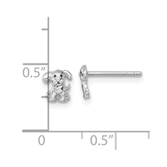 QE18223 Sterling Silver Rhodium-plated Polished Enameled Puppy Dog Post Earrings
