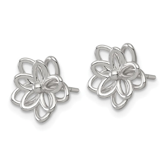 QE18226 Sterling Silver Polished Flower Post Earrings