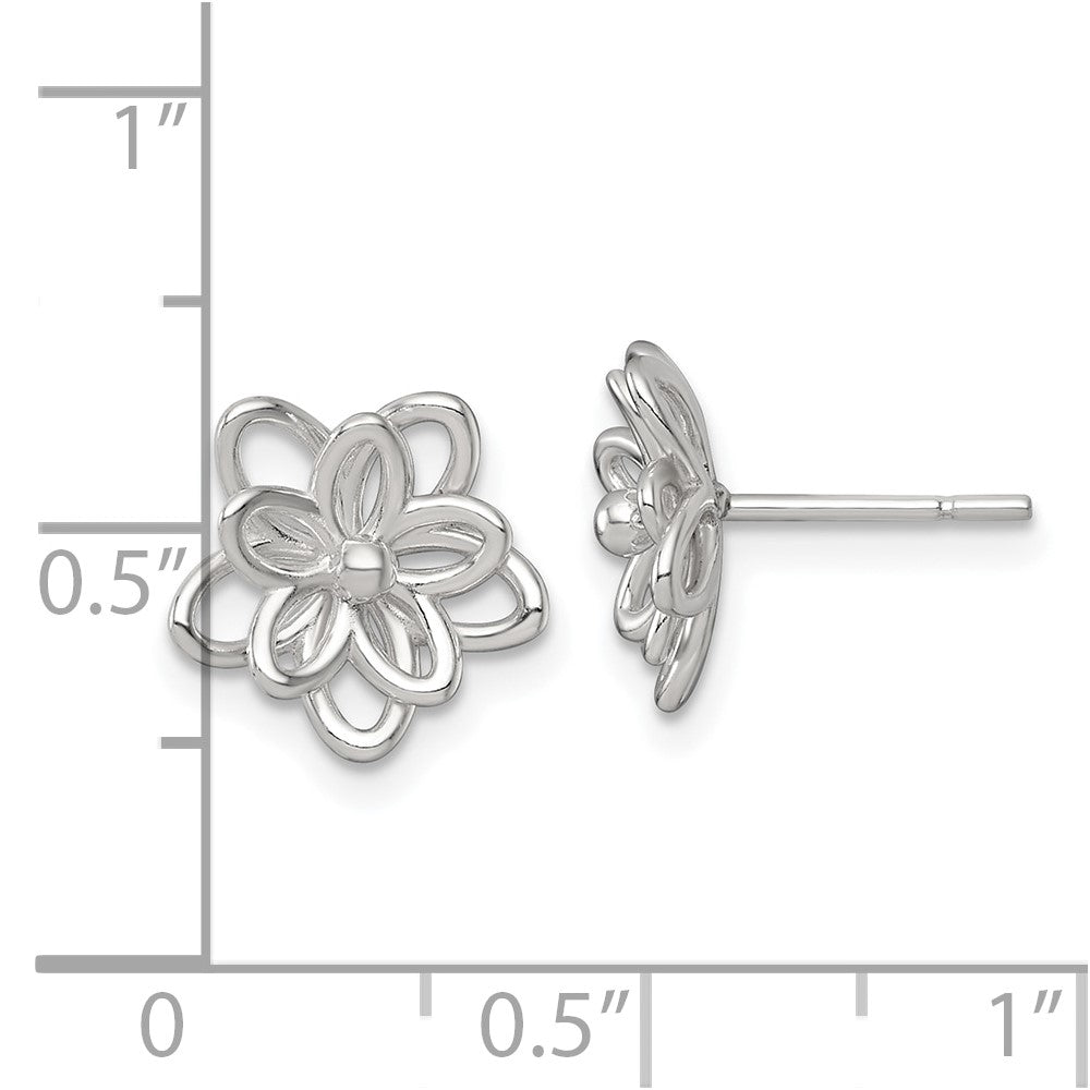QE18226 Sterling Silver Polished Flower Post Earrings