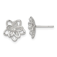 QE18226 Sterling Silver Polished Flower Post Earrings