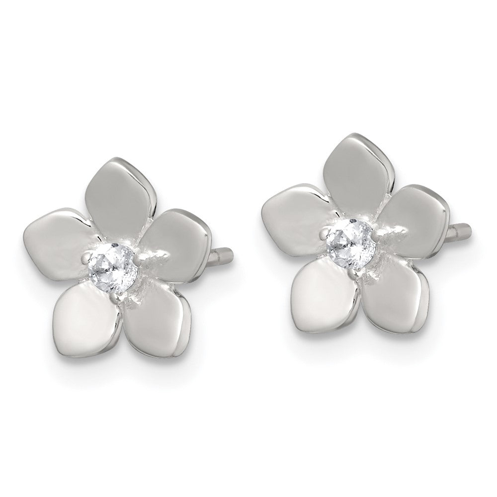 QE18227 Sterling Silver Polished CZ Flower Post Earrings