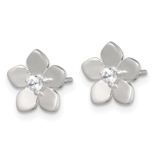 QE18227 Sterling Silver Polished CZ Flower Post Earrings
