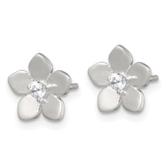 QE18227 Sterling Silver Polished CZ Flower Post Earrings