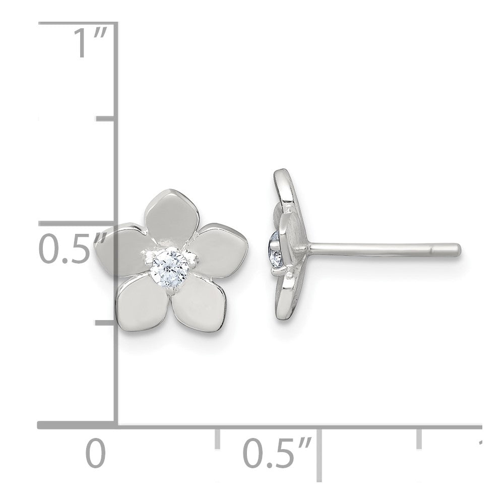 QE18227 Sterling Silver Polished CZ Flower Post Earrings