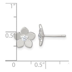 QE18227 Sterling Silver Polished CZ Flower Post Earrings