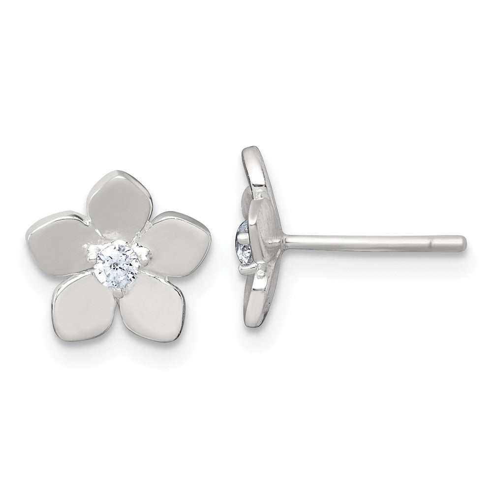 QE18227 Sterling Silver Polished CZ Flower Post Earrings