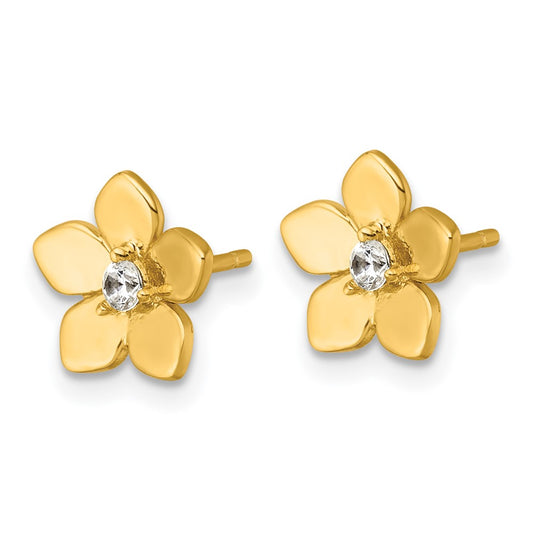 QE18227GP Sterling Silver Gold-tone Polished CZ Flower Post Earrings