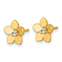 QE18227GP Sterling Silver Gold-tone Polished CZ Flower Post Earrings