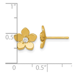 QE18227GP Sterling Silver Gold-tone Polished CZ Flower Post Earrings