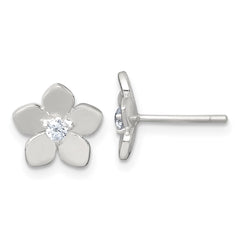 QE18227 Sterling Silver Polished CZ Flower Post Earrings