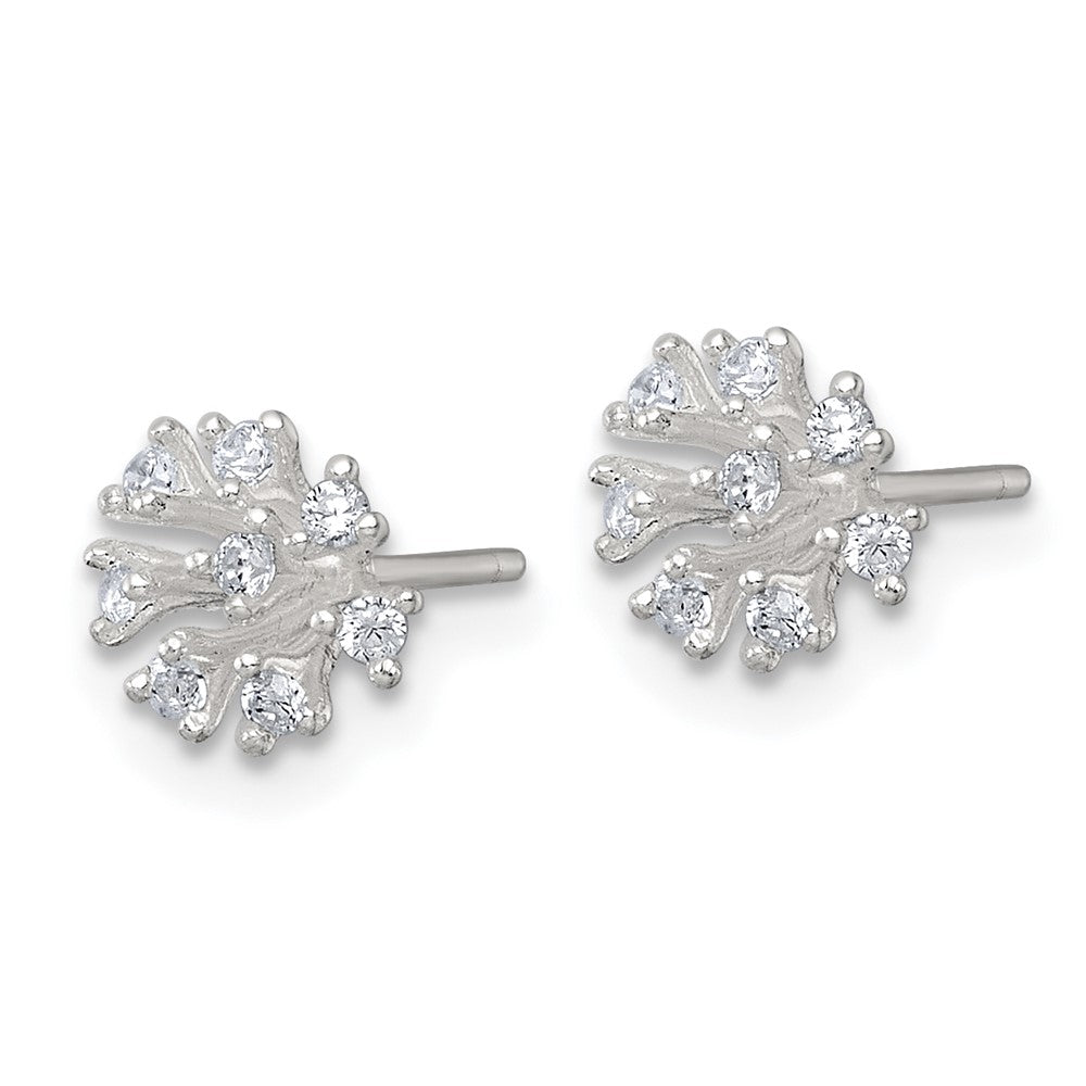 QE18228 Sterling Silver Polished CZ Flower Cluster Post Earrings