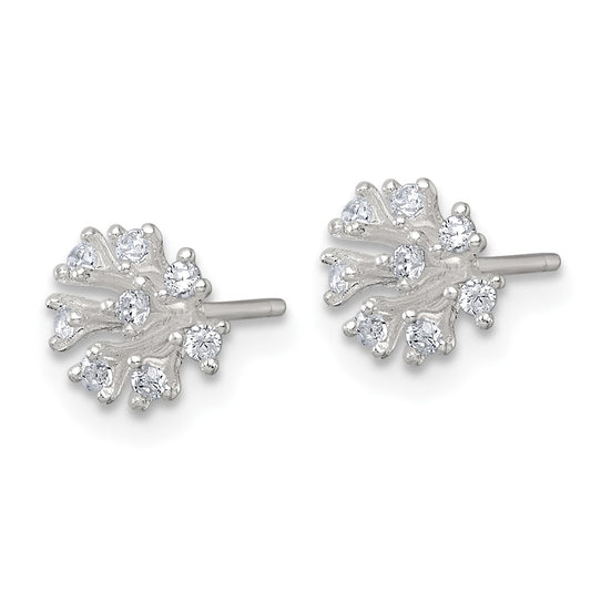 QE18228 Sterling Silver Polished CZ Flower Cluster Post Earrings