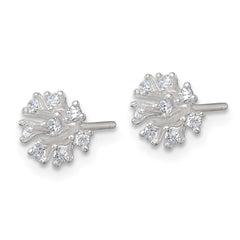 QE18228 Sterling Silver Polished CZ Flower Cluster Post Earrings
