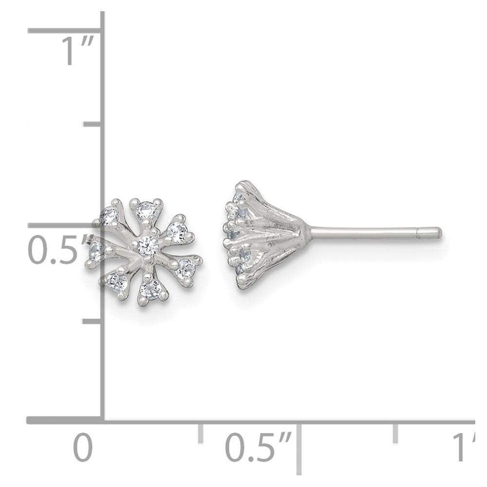 QE18228 Sterling Silver Polished CZ Flower Cluster Post Earrings