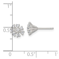 QE18228 Sterling Silver Polished CZ Flower Cluster Post Earrings