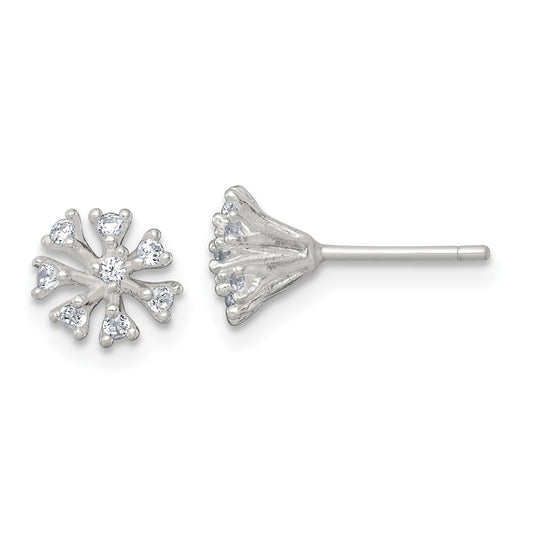 QE18228 Sterling Silver Polished CZ Flower Cluster Post Earrings