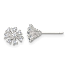 QE18228 Sterling Silver Polished CZ Flower Cluster Post Earrings