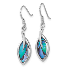 QE18235 Sterling Silver Rhodium-plated Polished Abalone Leaf Dangle Shepherd Hook Earrings
