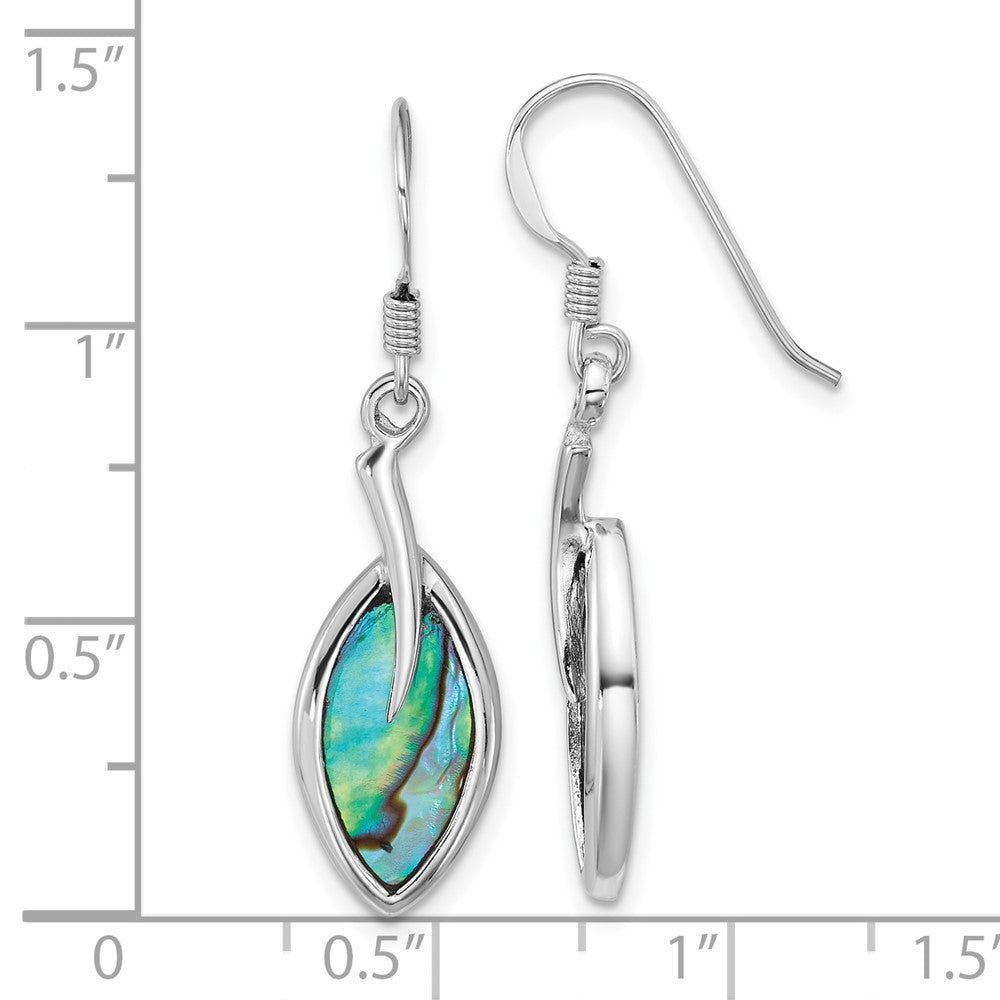 QE18235 Sterling Silver Rhodium-plated Polished Abalone Leaf Dangle Shepherd Hook Earrings